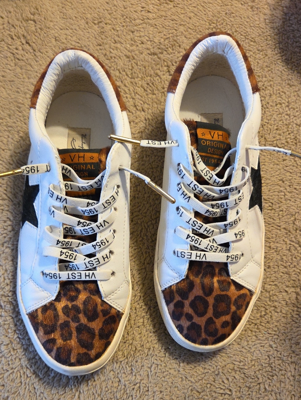 VH Original Designer Leopard Accent Sneakers - White & Brown